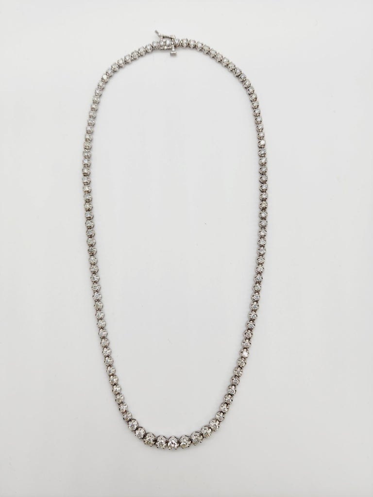 6.30 Carat Diamond Graduated Riviera Tennis Necklace 14 Karat White Gold In New Condition For Sale In Great Neck, NY