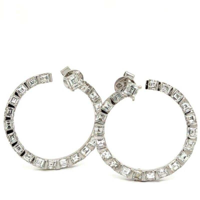 Asscher Cut 6.30 Carat Diamond Swirl Hoop Earrings For Sale