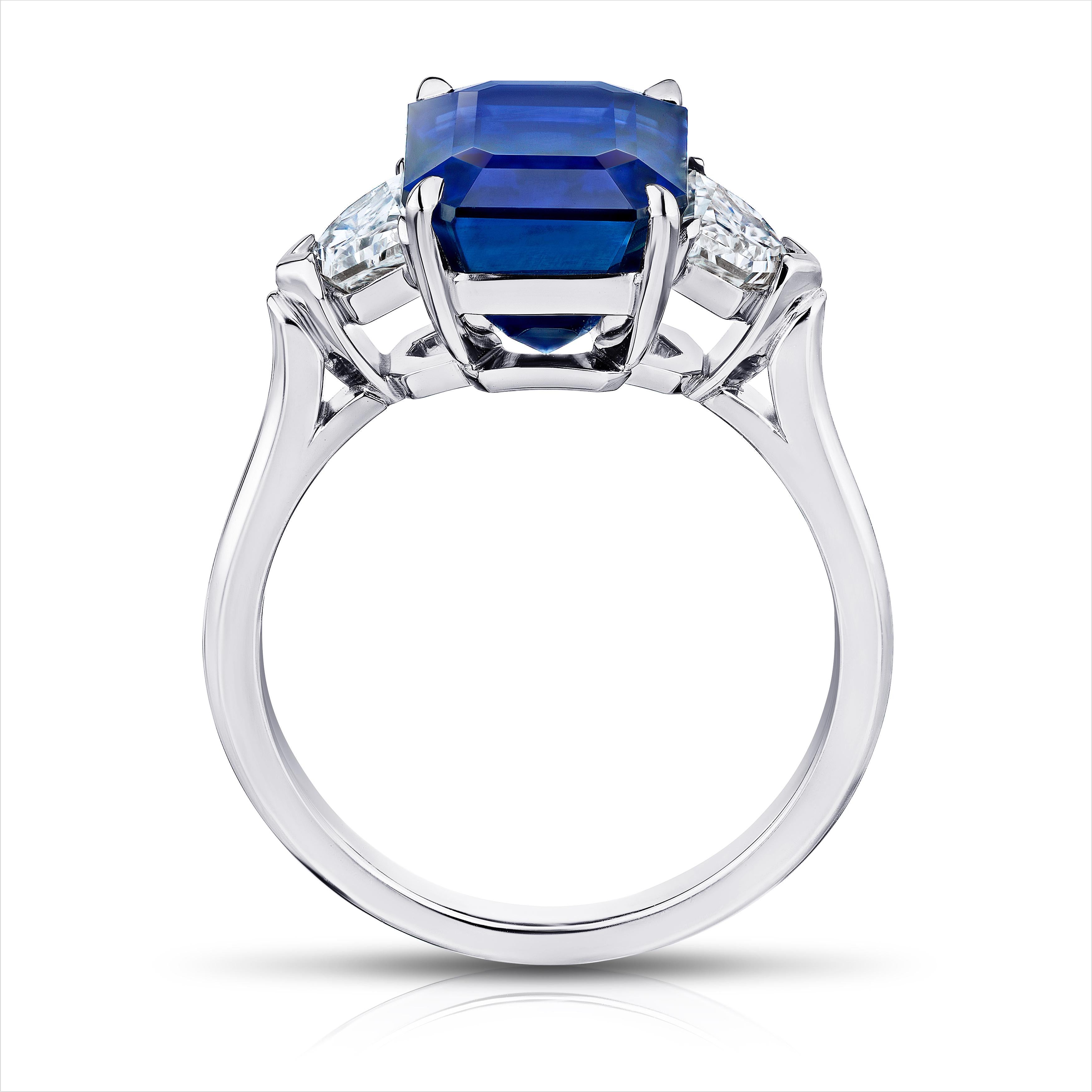 Contemporary 6.30 Carat Emerald Cut Blue Sapphire and Diamond Ring