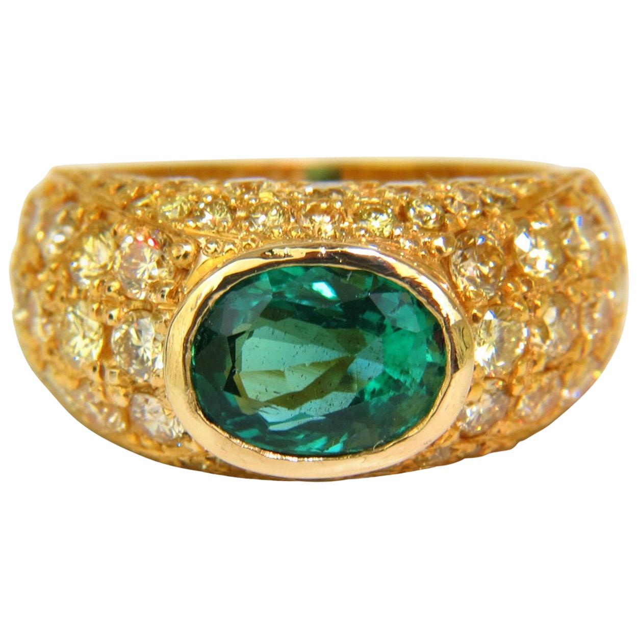 6.30 Carat Eternity Natural Emerald Fancy Yellow Diamonds Ring A+ Micro Set For Sale