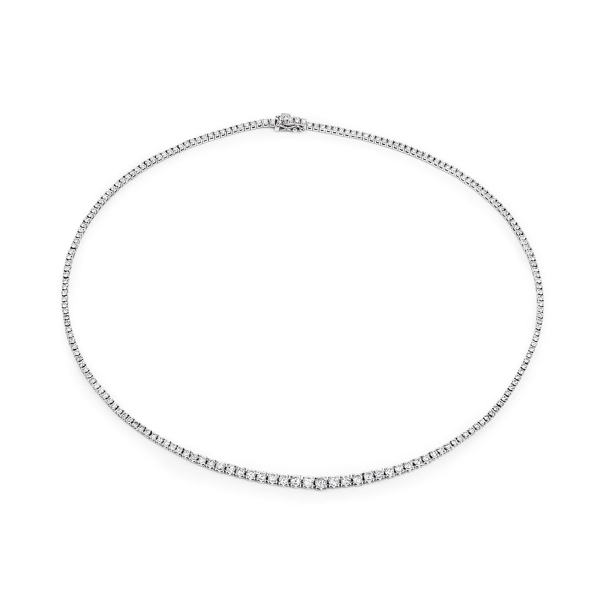 Flaunt yourself with these white diamond gold necklace. The natural diamonds have a combined weight of 6.30 carats and are set in 14K white gold. The white hue of these necklace adds a pop of color to any look! The understated design and vibrant