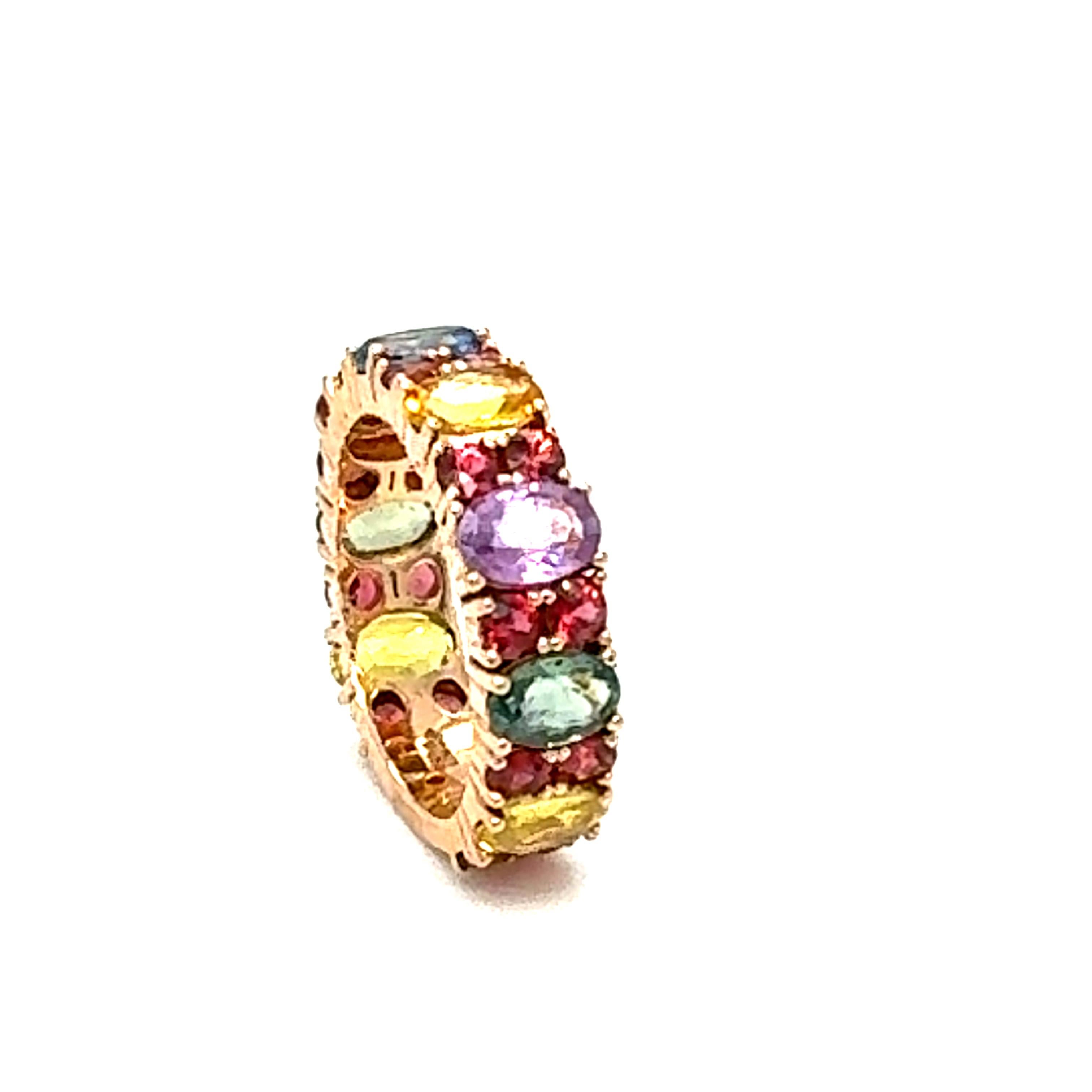 Contemporary 6.30 Carat Multi-Color Sapphire Rose Gold Band For Sale