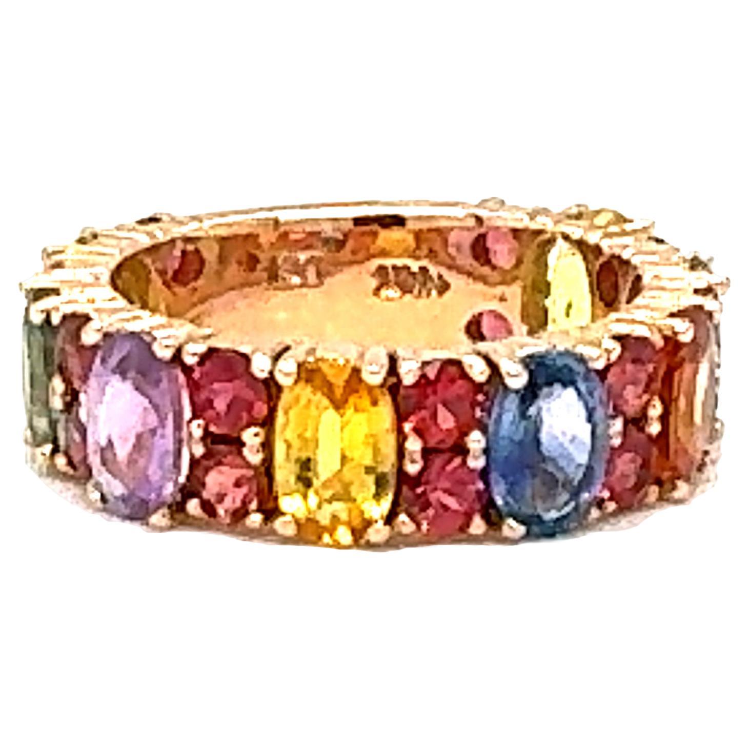 6.30 Carat Multi-Color Sapphire Rose Gold Band For Sale