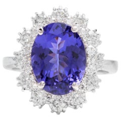 6.30 Carat Natural Very Nice Looking Tanzanite and Diamond 14K Solid White Gold