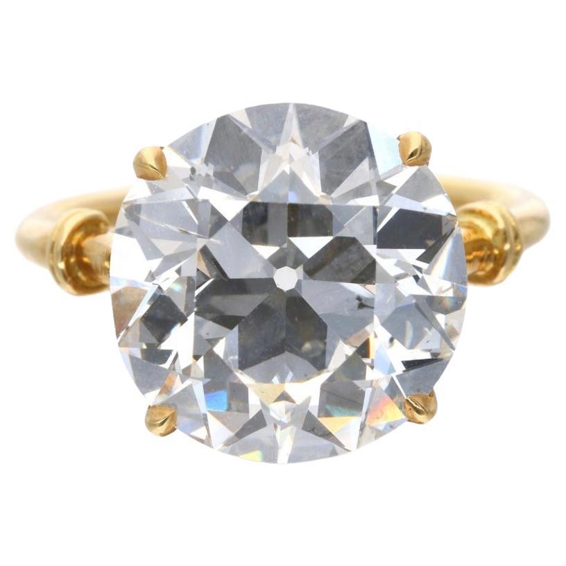 6.30 Carat Old European Cut Diamond Ring in 18 Karat Gold, GIA Certified.