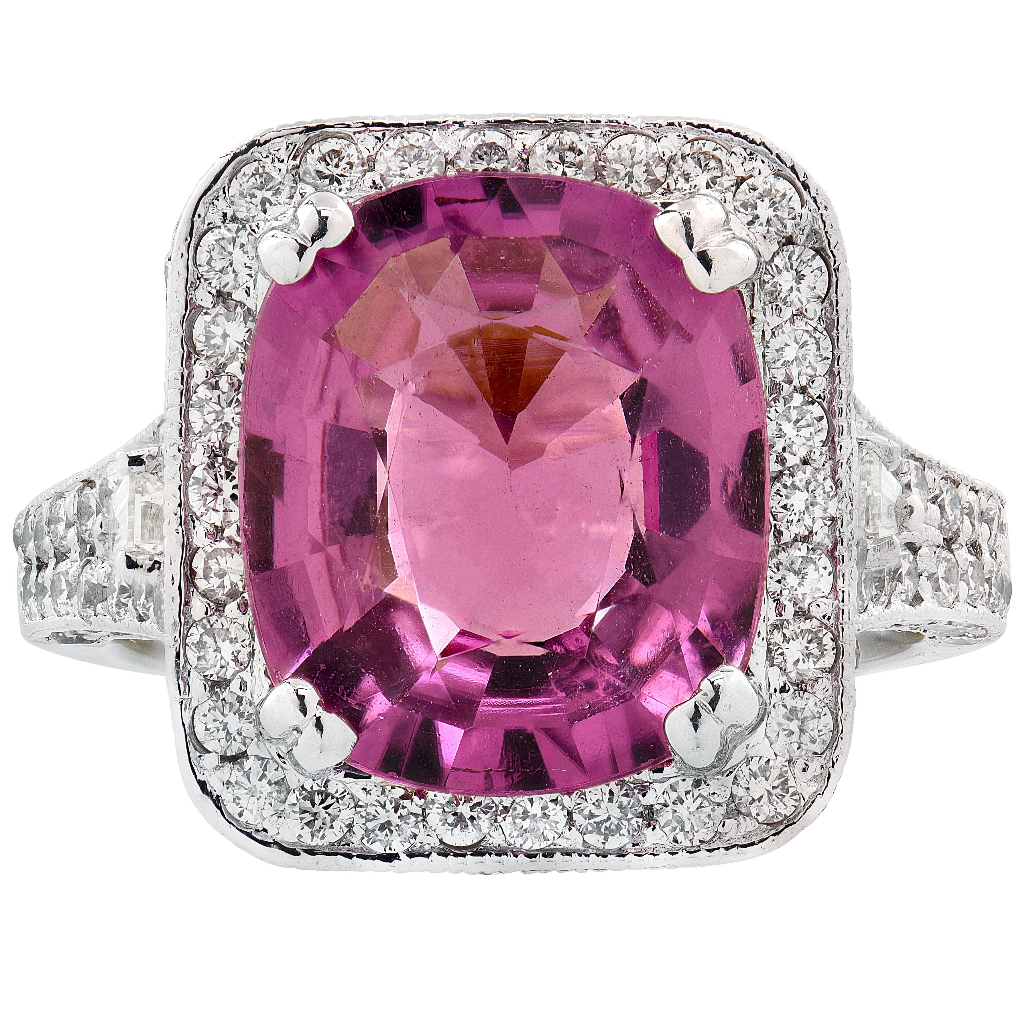 6,30 Karat Pinker Turmalin & Diamant Ring im Zustand „Gut“ im Angebot in West Palm Beach, FL