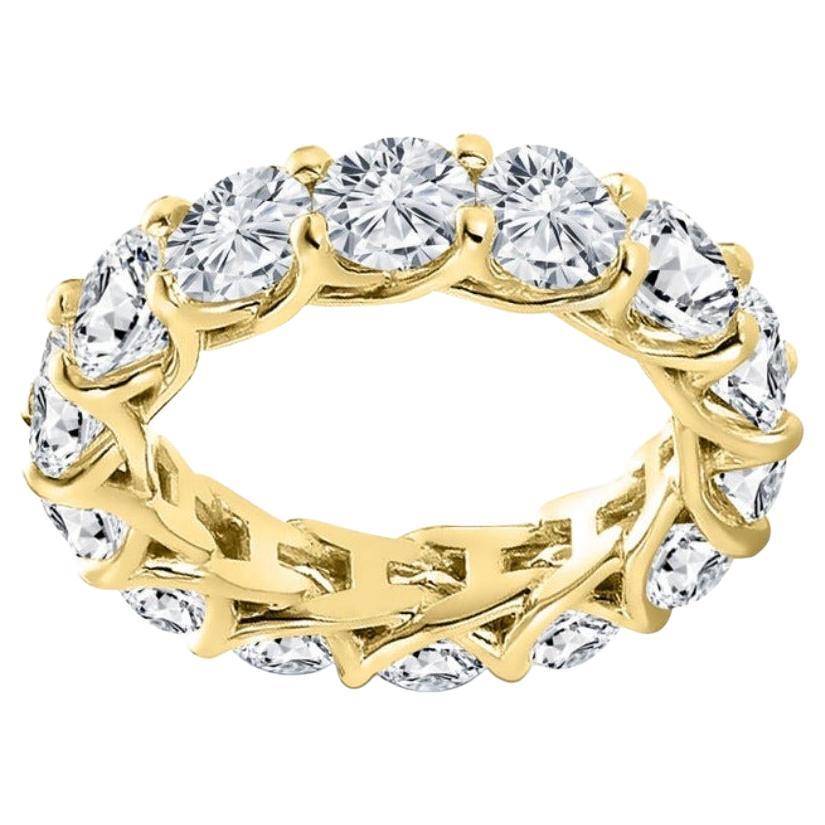 6.30 Carat Round Cut Eternity Band Shared Prong in Yellow Gold G, SI2
