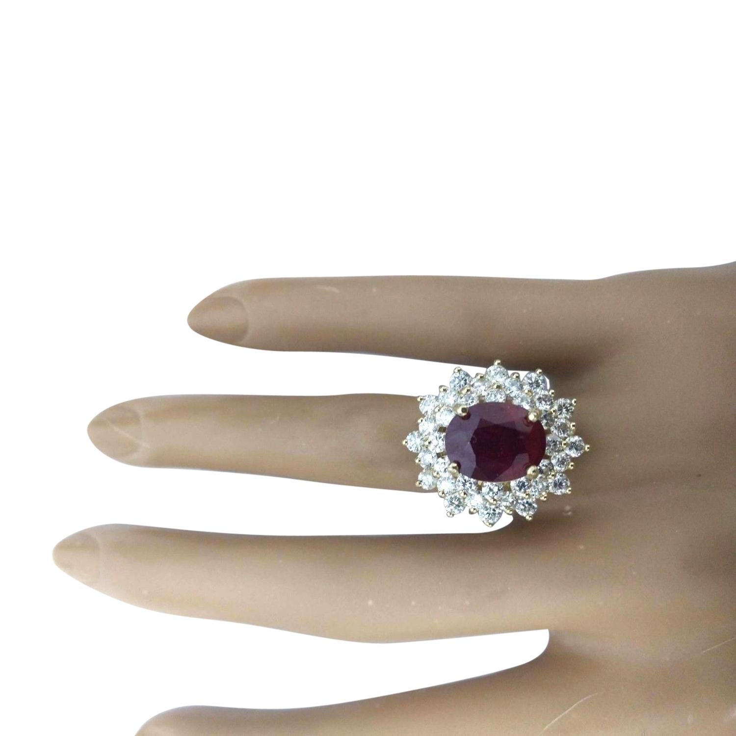 Oval Cut Natural Ruby Diamond Ring In 14 Karat Solid Yellow Gold For Sale