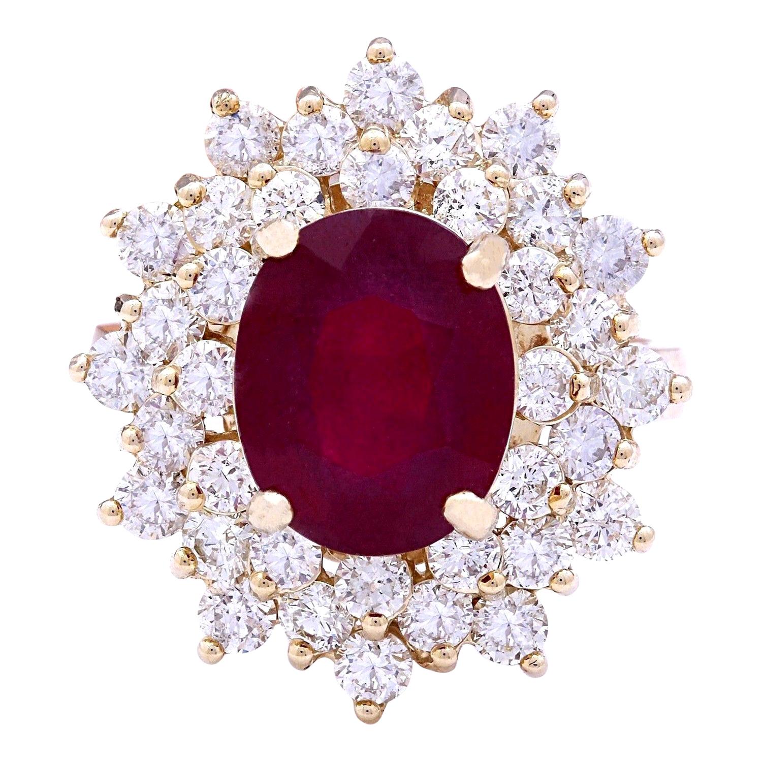 Natural Ruby Diamond Ring In 14 Karat Solid Yellow Gold 