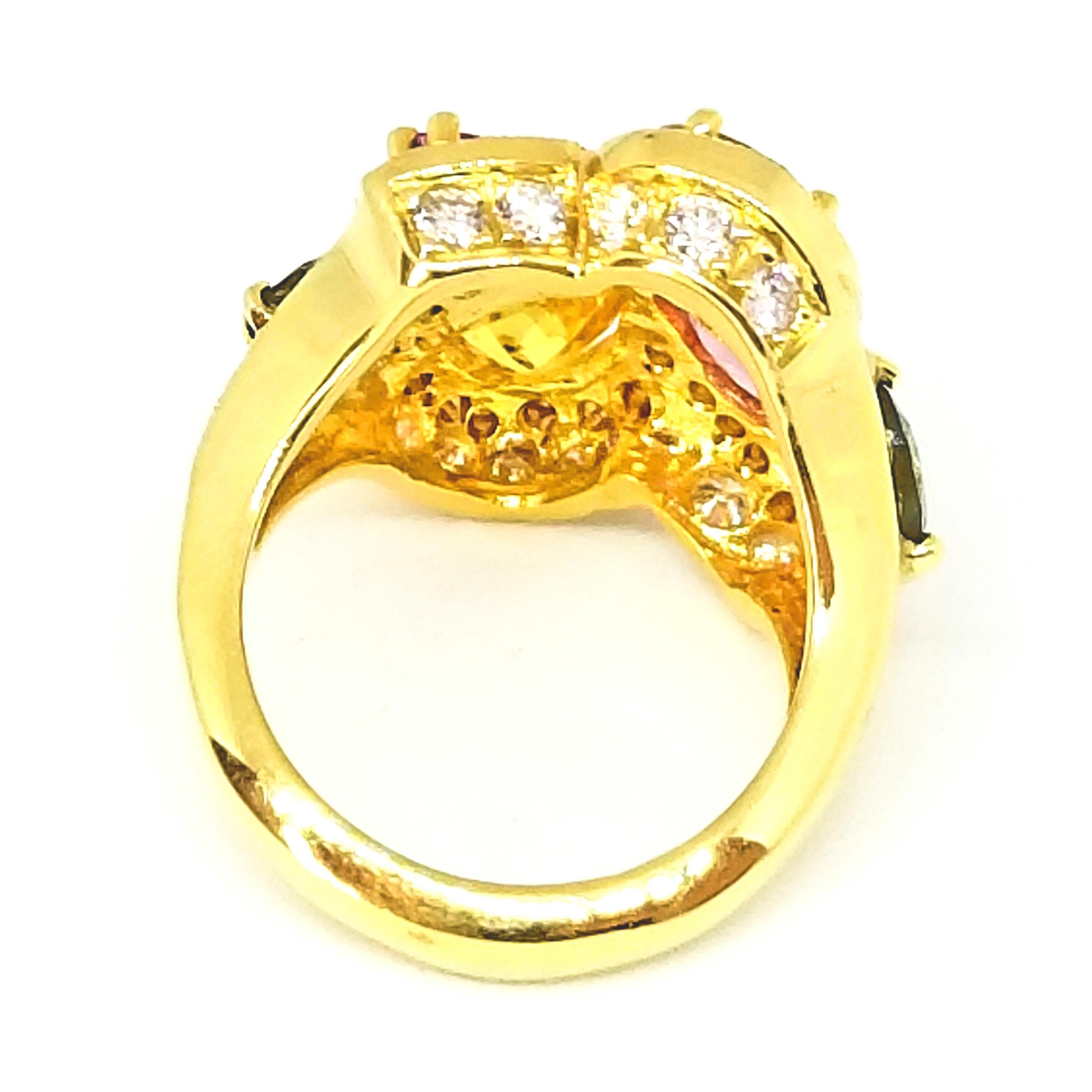 6.30 Carat Yellow Pink Green Sapphire Diamond Asymmetric Floral Ring 18 Karat 5