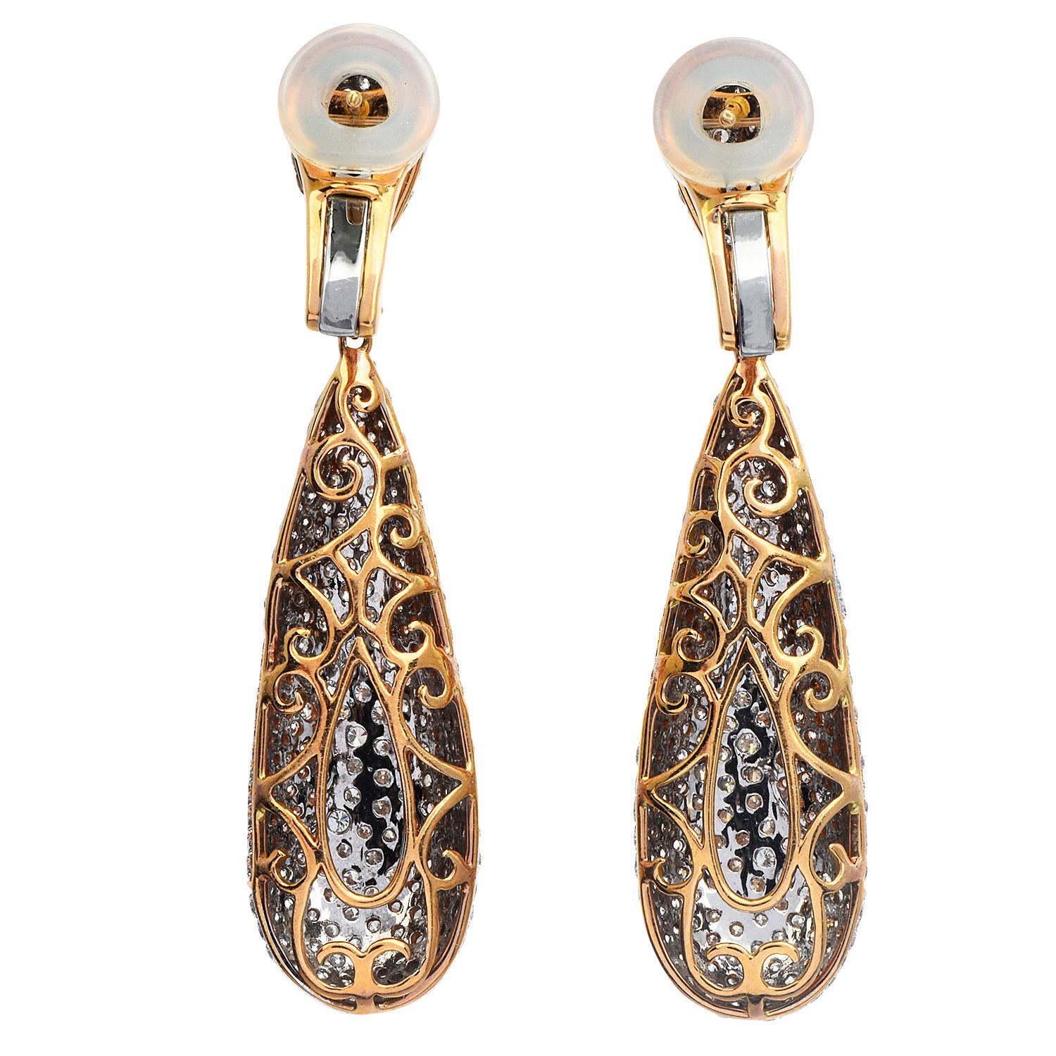 Modern 6.30 Carats Diamond 18K Gold Cluster Drop Dangle Earrings