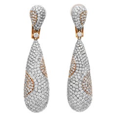 6.30 Carats Diamond 18K Gold Cluster Drop Dangle Earrings