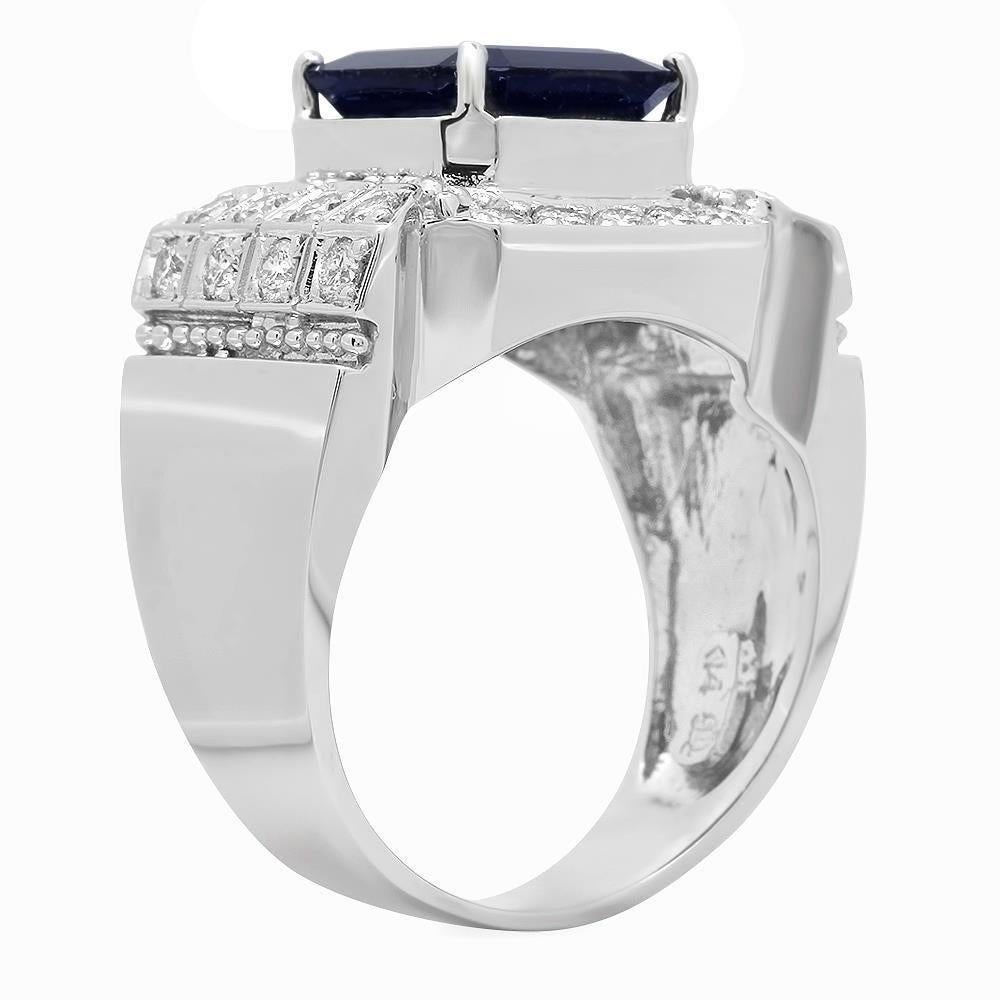6.30 Carats Natural Blue Sapphire & Diamond 14K Solid White Gold Men's Ring

Total Natural Blue Sapphire Weight is: Approx. 5.40ct 

Sapphire Diameter: 11 x 10 mm

Sapphire Treatment: Diffusion

Total Natural Round Diamonds Weight: Approx. 0.90