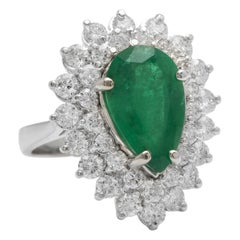 6.30 Carats Natural Emerald and Diamond 14K Solid White Gold Ring