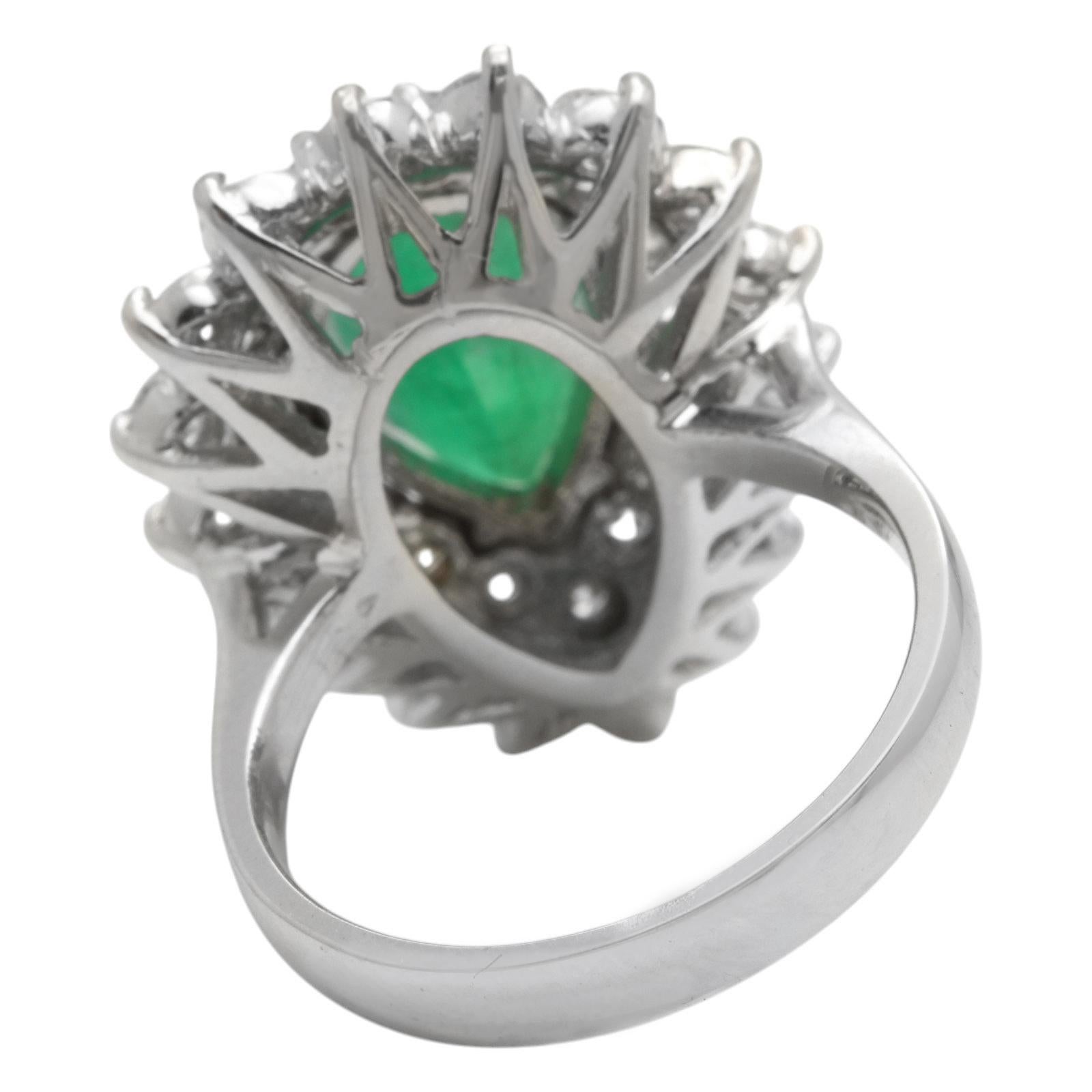 6.30 Carats Natural Emerald and Diamond 14K Solid White Gold Ring In New Condition For Sale In Los Angeles, CA