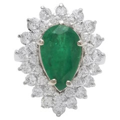 Anillo de oro blanco macizo de 14 quilates con esmeralda natural y diamantes de 6,30 quilates