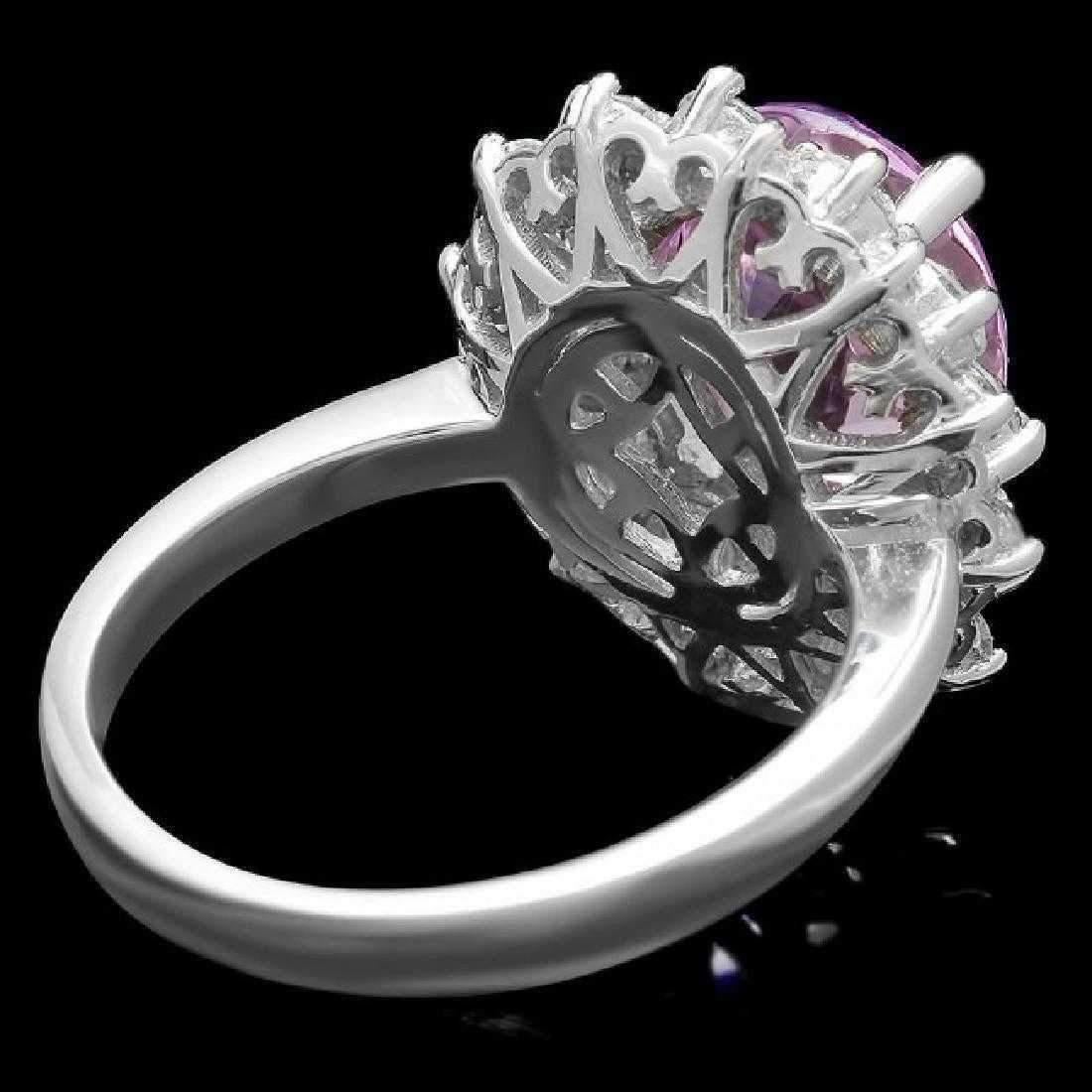 Mixed Cut 6.30 Carat Natural Kunzite and Diamond 14 Karat Solid White Gold Ring For Sale