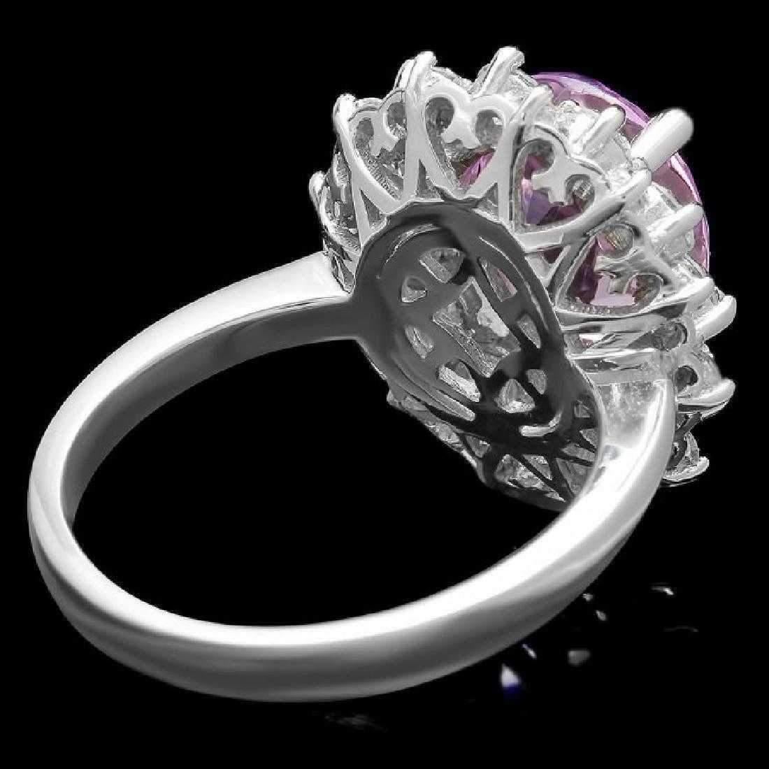 Anillo de oro blanco macizo de 14 quilates con kunzita natural y diamantes de 6,30 quilates Corte mixto en venta