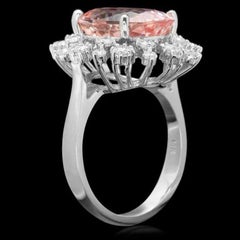 6.30 Carats Natural Morganite and Diamond 14K Solid White Gold Ring