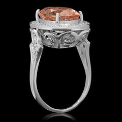 6.30 Carats Natural Morganite and Diamond 14K Solid White Gold Ring
