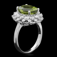 14 Karat massiver Weißgold Ring mit 6,30 Karat natürlichem Peridot