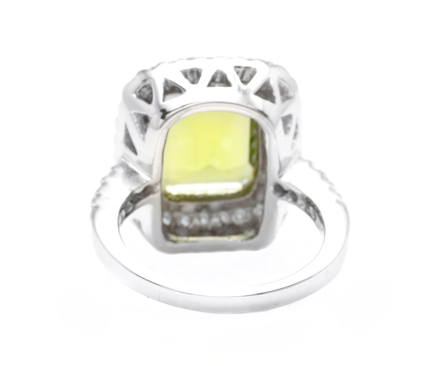 6.30 Carat Natural Peridot and Diamond 14k Solid White Gold Ring In New Condition For Sale In Los Angeles, CA