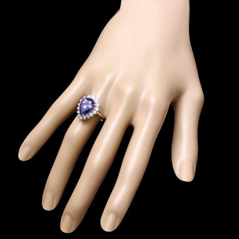 6.30 Carats Natural Tanzanite and Diamond 14K Solid White Gold Ring In New Condition For Sale In Los Angeles, CA