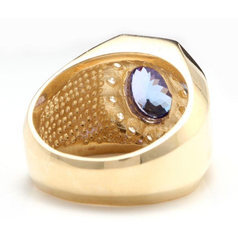 Bague pour homme en or jaune massif 14 carats avec tanzanite naturelle de 6,30 carats et diamants Neuf - En vente à Los Angeles, CA