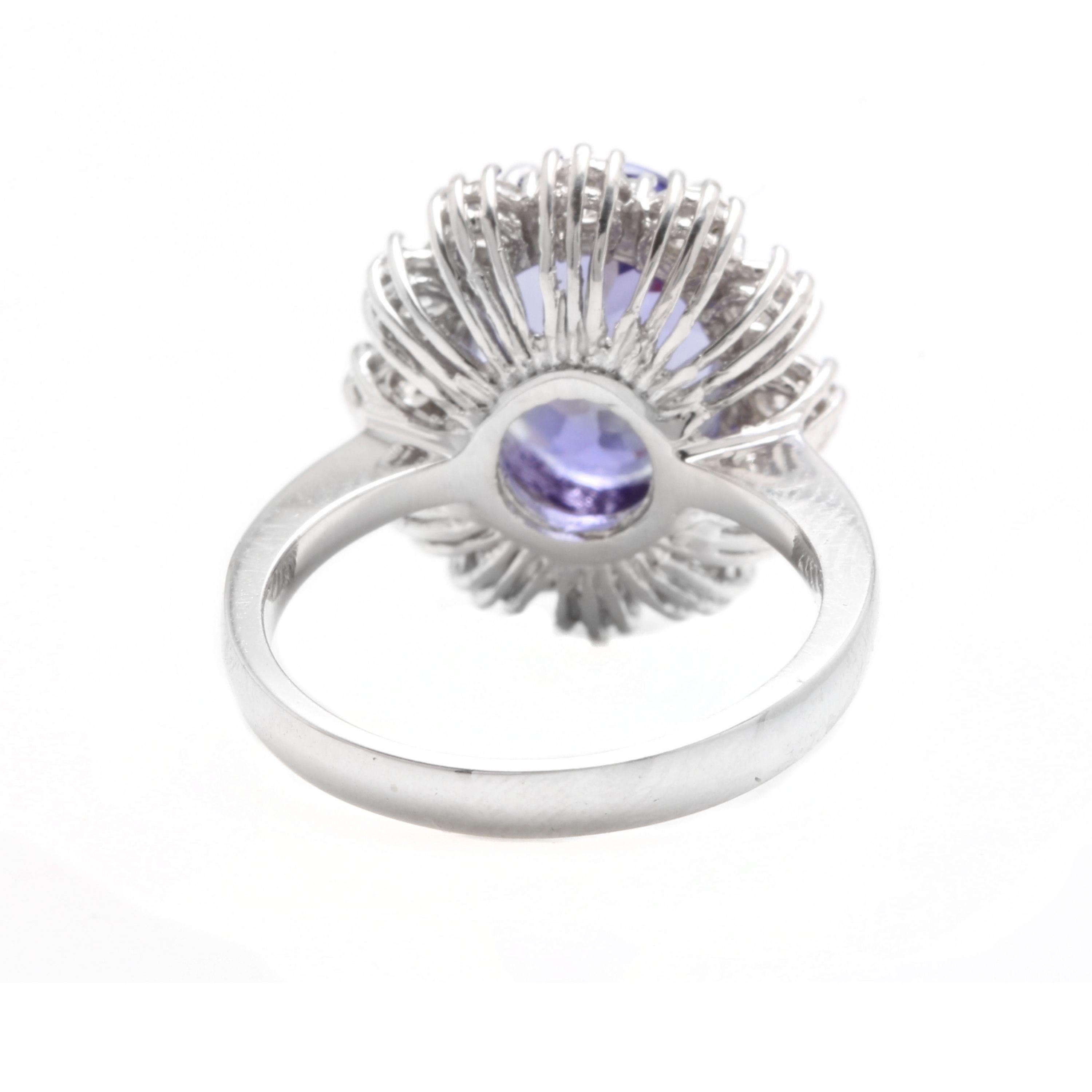 Rose Cut 6.30 Carat Natural Very Nice Looking Tanzanite and Diamond 14K Solid White Gold For Sale
