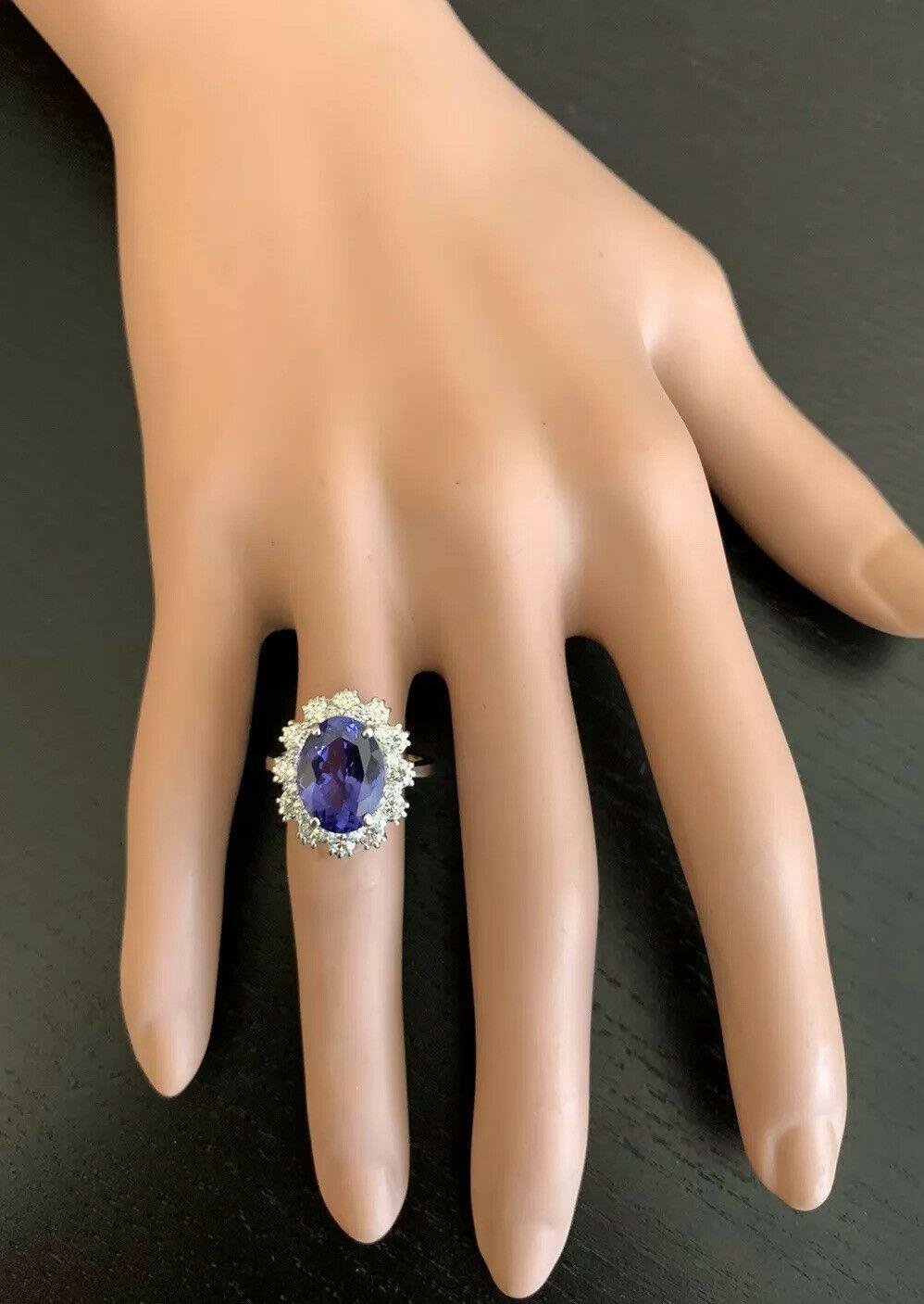Women's 6.30 Carat Natural Very Nice Looking Tanzanite and Diamond 14K Solid White Gold For Sale