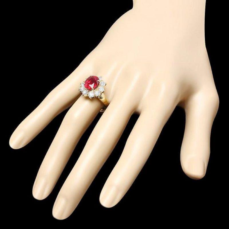 Mixed Cut 6.30 Carats Red Ruby and Natural Diamond 14k Solid Yellow Gold Ring For Sale