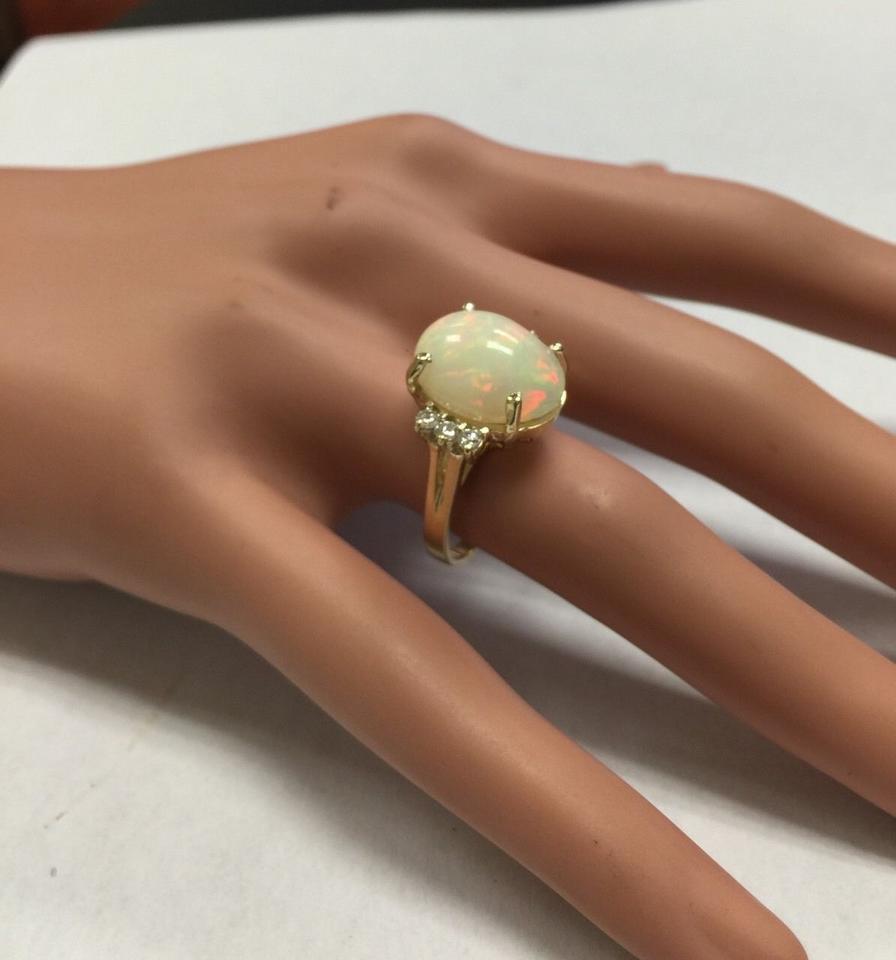 6.30 Ct Natural Impressive Ethiopian Opal and Diamond 14K Solid Yellow Gold Ring For Sale 5