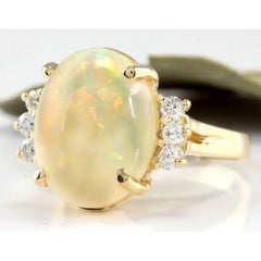 6.30 Ct Natural Impressive Ethiopian Opal and Diamond 14K Solid Yellow Gold Ring