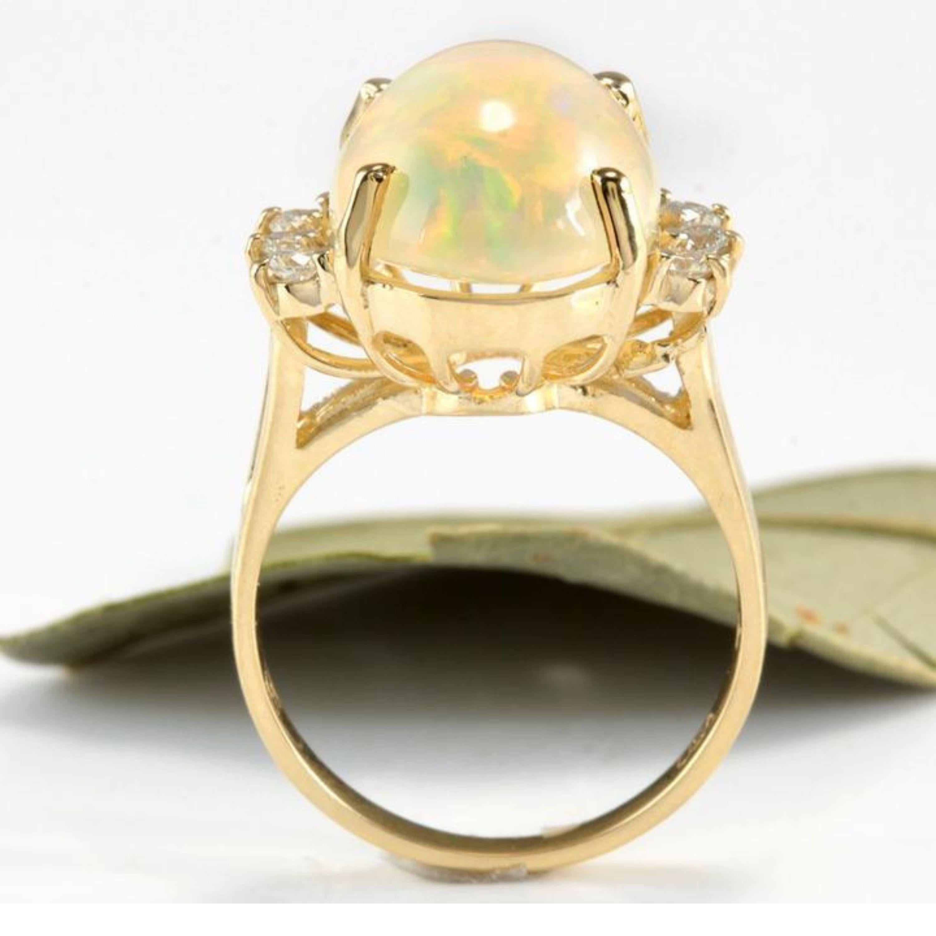 6.30 Ct Natural Impressive Ethiopian Opal and Diamond 14K Solid Yellow Gold Ring For Sale 1