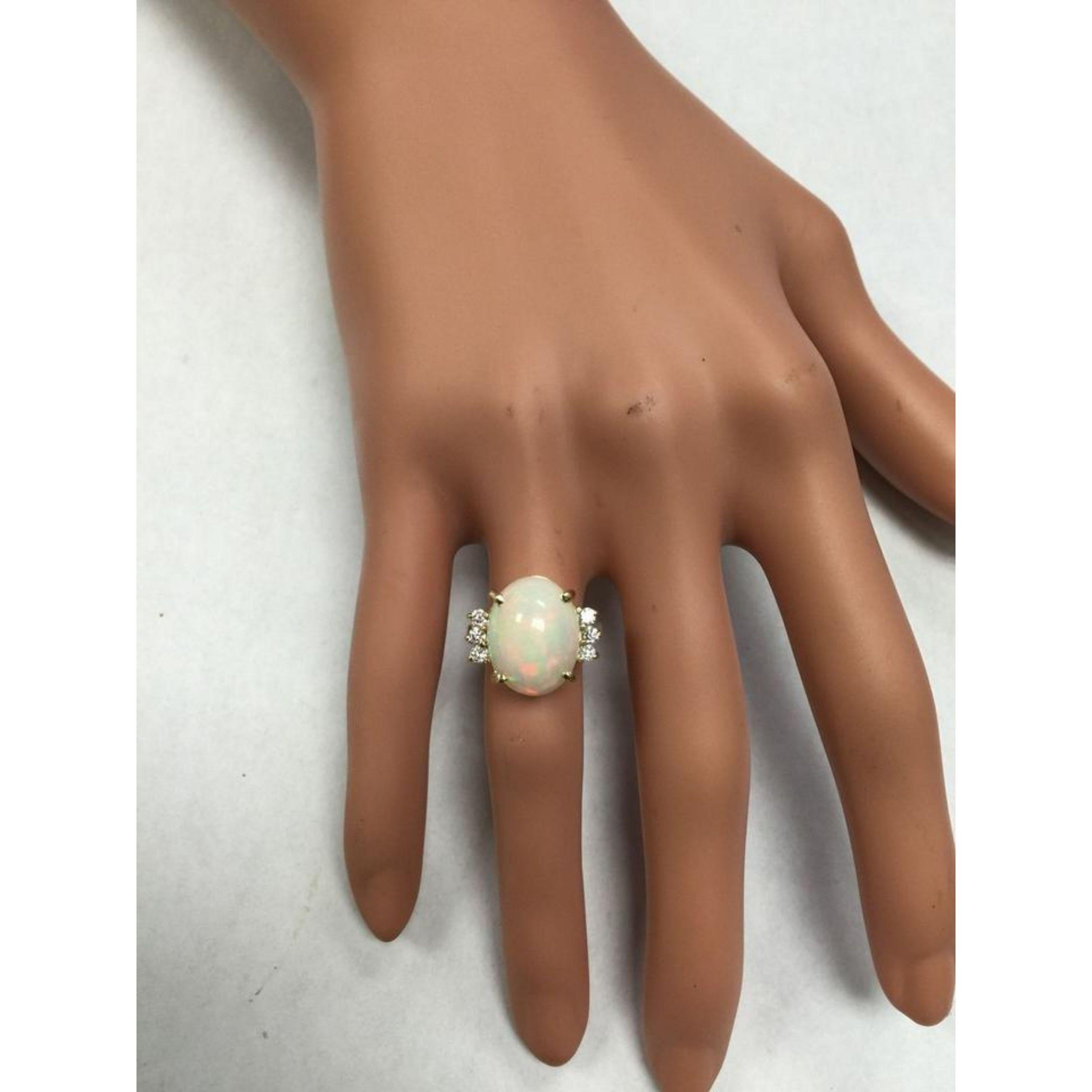 6.30 Ct Natural Impressive Ethiopian Opal and Diamond 14K Solid Yellow Gold Ring For Sale 3