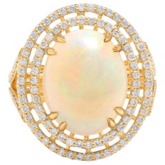 6.30 Ct Natural Impressive Ethiopian Opal and Diamond 14K Solid Yellow Gold Ring