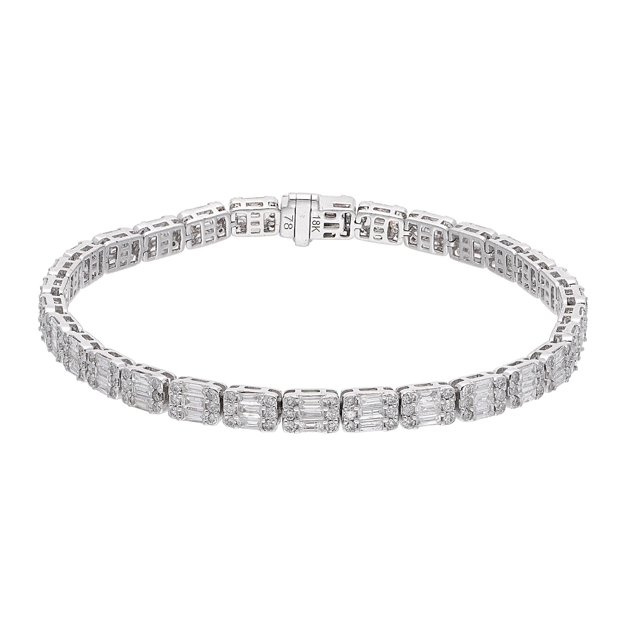Item Code :- SEBR-42226 (14K)
Gross Wt. :- 13.56 gm
14k Solid White Gold Wt. :- 12.30 gm
Natural Diamond Wt. :- 6.30 Ct. ( AVERAGE DIAMOND CLARITY SI1-SI2 & COLOR H-I )
Bracelet Length :- 7 Inches Long

✦ Sizing
.....................
We can adjust