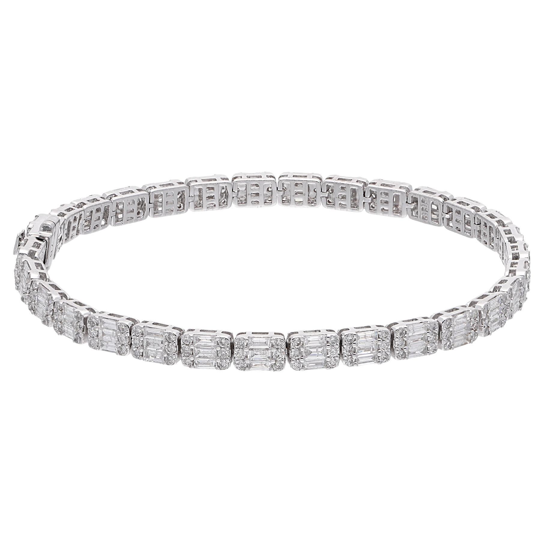 6.30 Ct SI Clarity HI Color Baguette Diamond Charm Bracelet 18 Karat White Gold For Sale