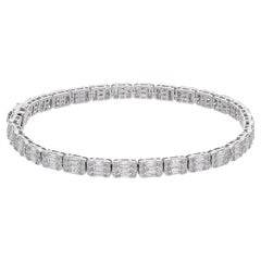 6.30 Ct SI Clarity HI Color Baguette Diamond Charm Bracelet 18 Karat White Gold