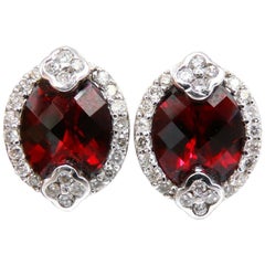 6.30 Carat Natural Checkerboard Cut Red Garnet Diamonds Earrings 14 Karat