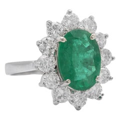 Anillo de oro blanco macizo de 14 quilates con esmeralda natural y diamantes de 6,30 quilates