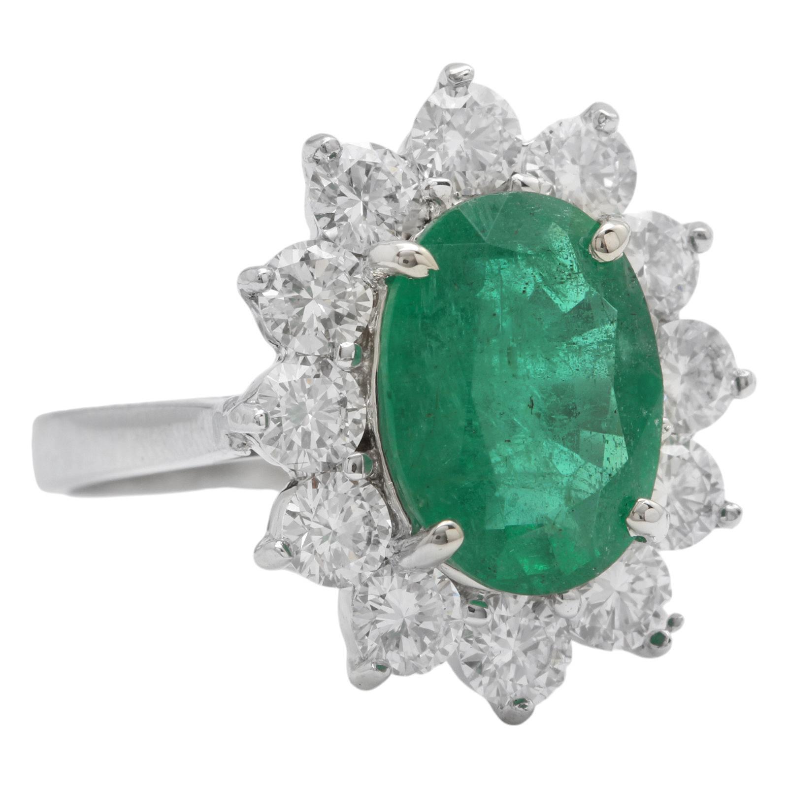 6.30 Carats Natural Emerald and Diamond 14K Solid White Gold Ring


 Suggested Replacement Value: $8,200.00

 

Total Natural Green Emerald Weight is: Approx. 4.50 Carats (transparent)

  

Emerald Measures: 11.80 x 8.60mm

 

Natural Round Diamonds
