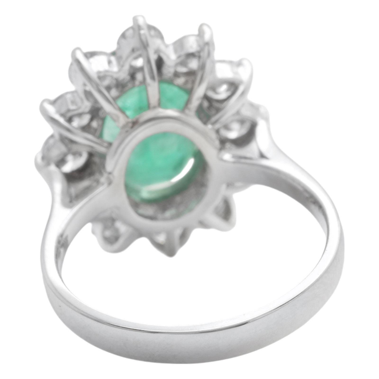 6.30Ct Natural Emerald & Diamond 14K Solid White Gold Ring In New Condition For Sale In Los Angeles, CA