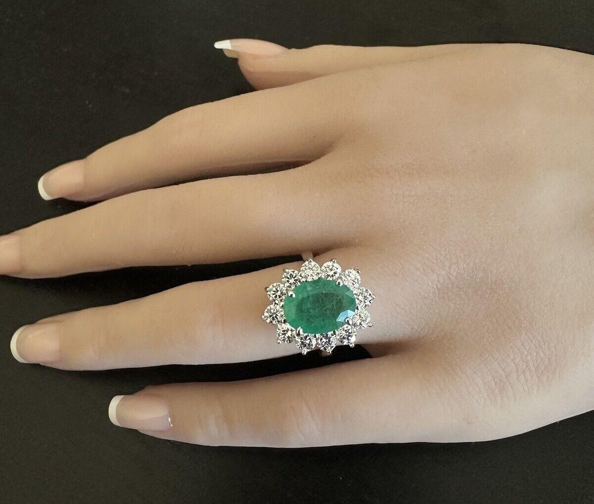 6.30Ct Natural Emerald & Diamond 14K Solid White Gold Ring For Sale 2