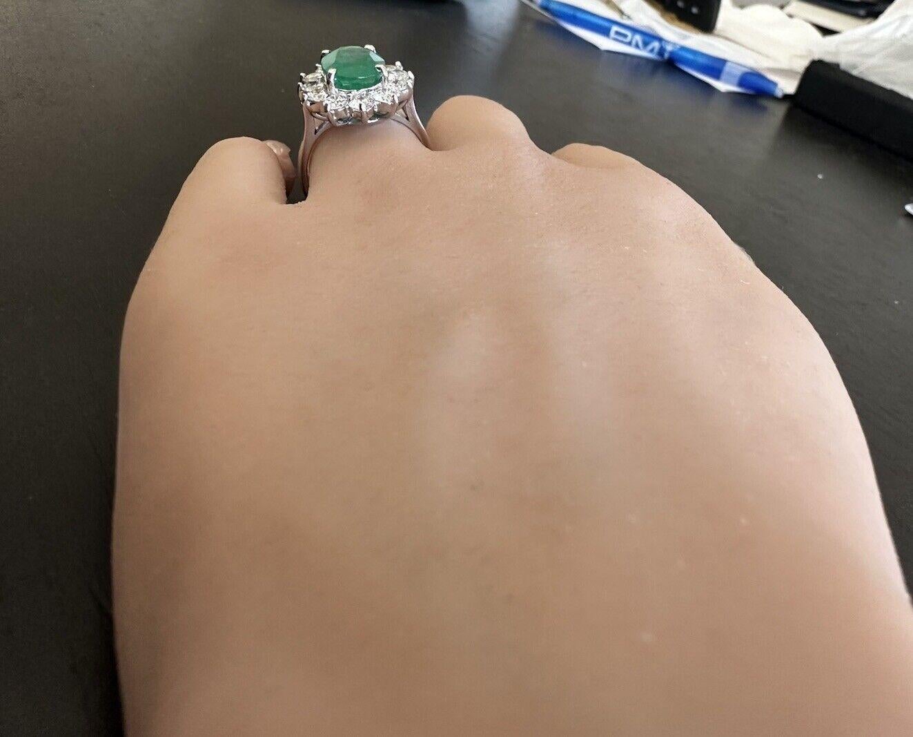 6.30Ct Natural Emerald & Diamond 14K Solid White Gold Ring For Sale 3