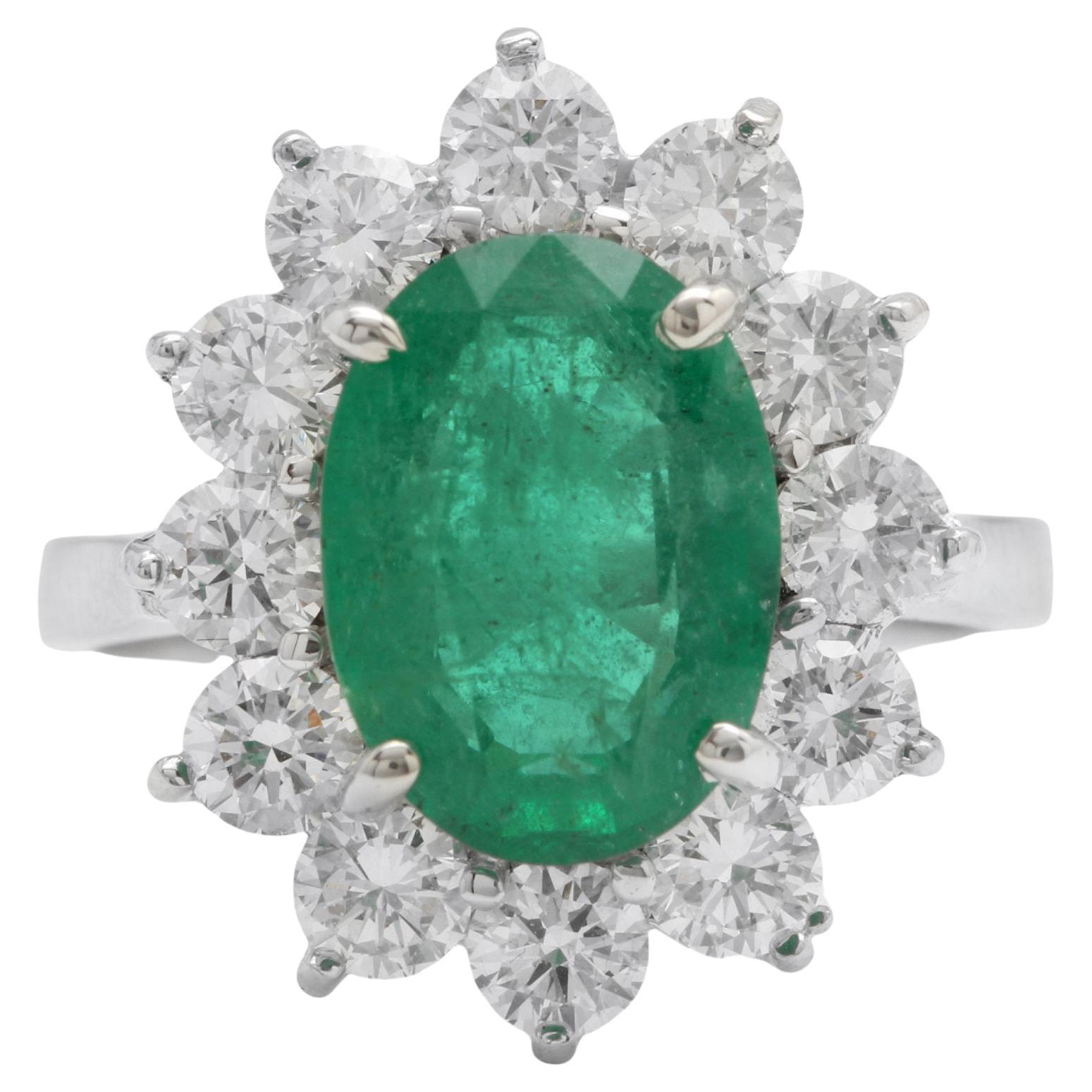 6.30Ct Natural Emerald & Diamond 14K Solid White Gold Ring