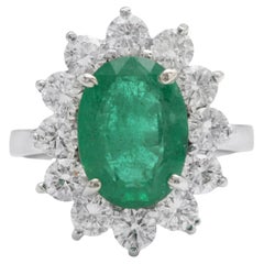 6.30Ct Natural Emerald & Diamond 14K Solid White Gold Ring
