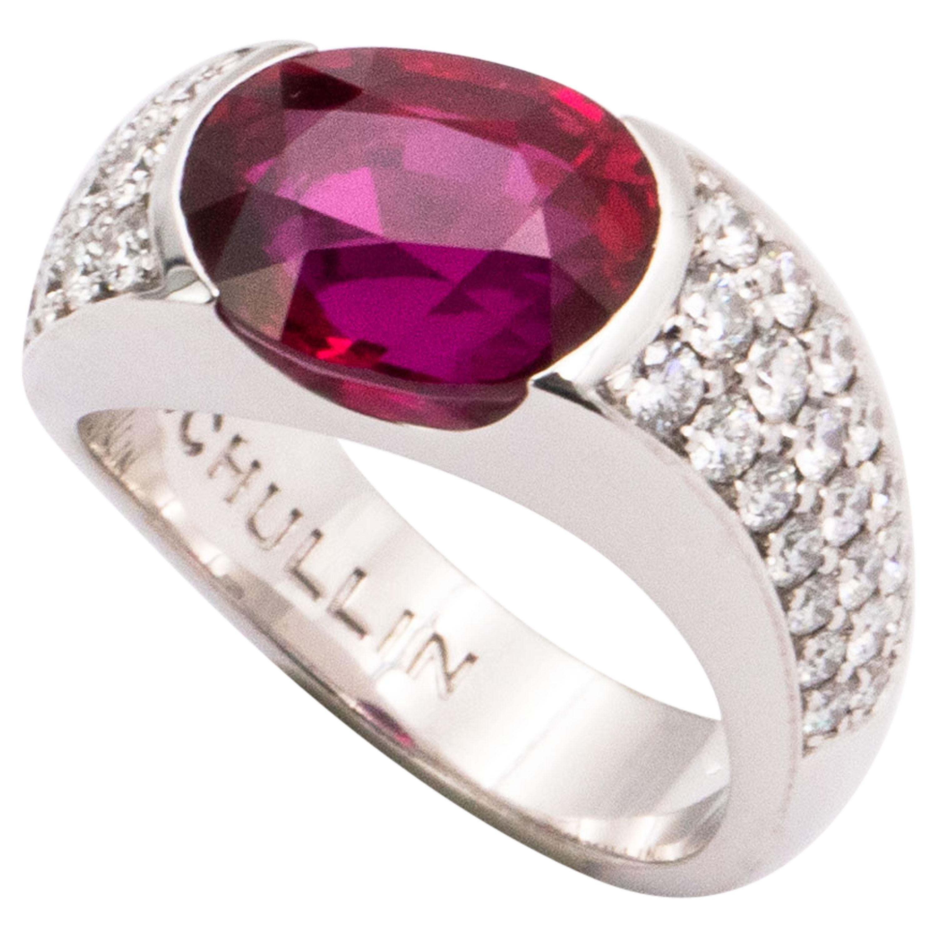6.31 Carat Certified Pigeon-Blood Red Ruby and Diamond Solitaire Ring For Sale