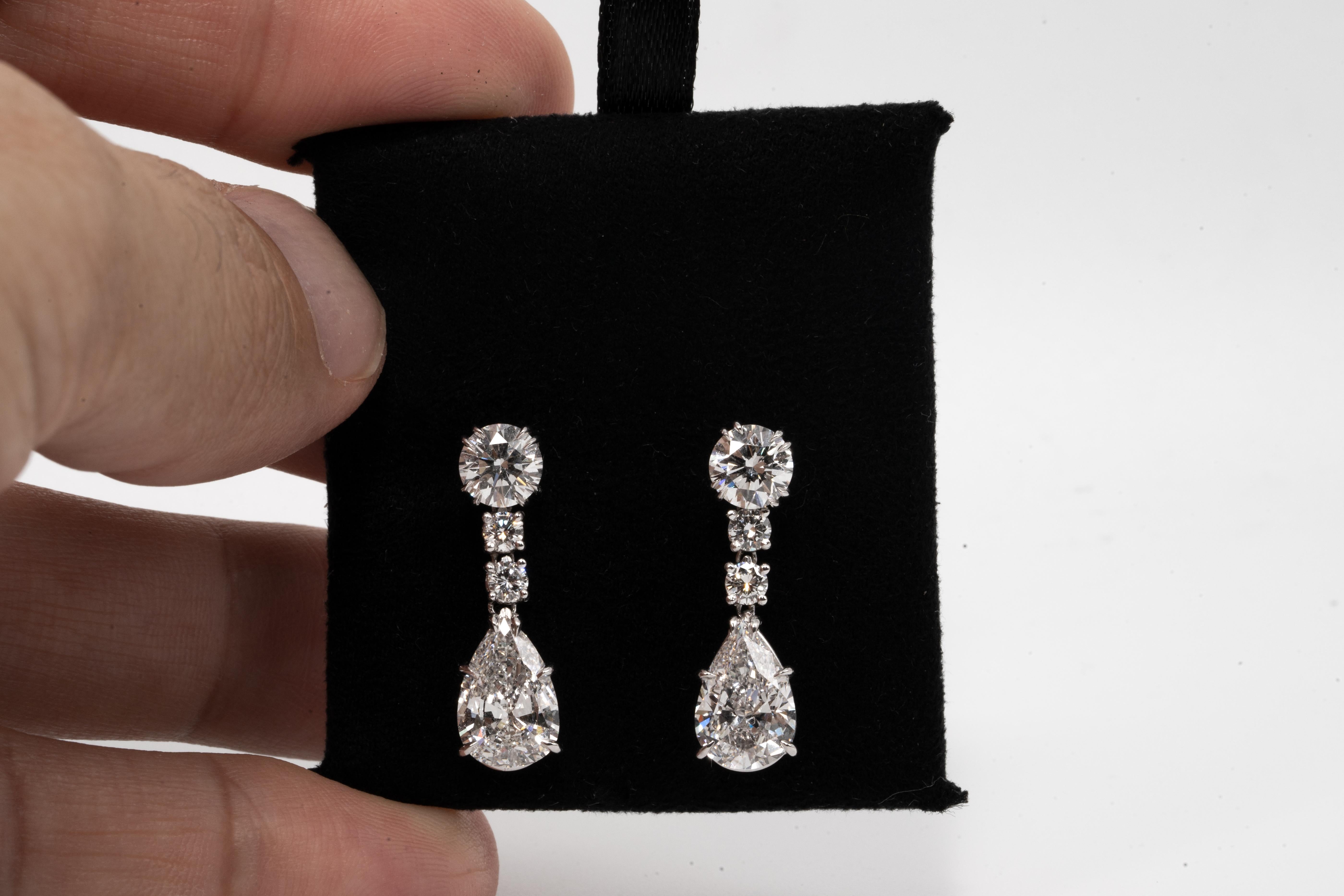 Contemporary 6.31 Carat Dangling Pear Shape Diamond Earrings in Platinum by The Diamond Oak