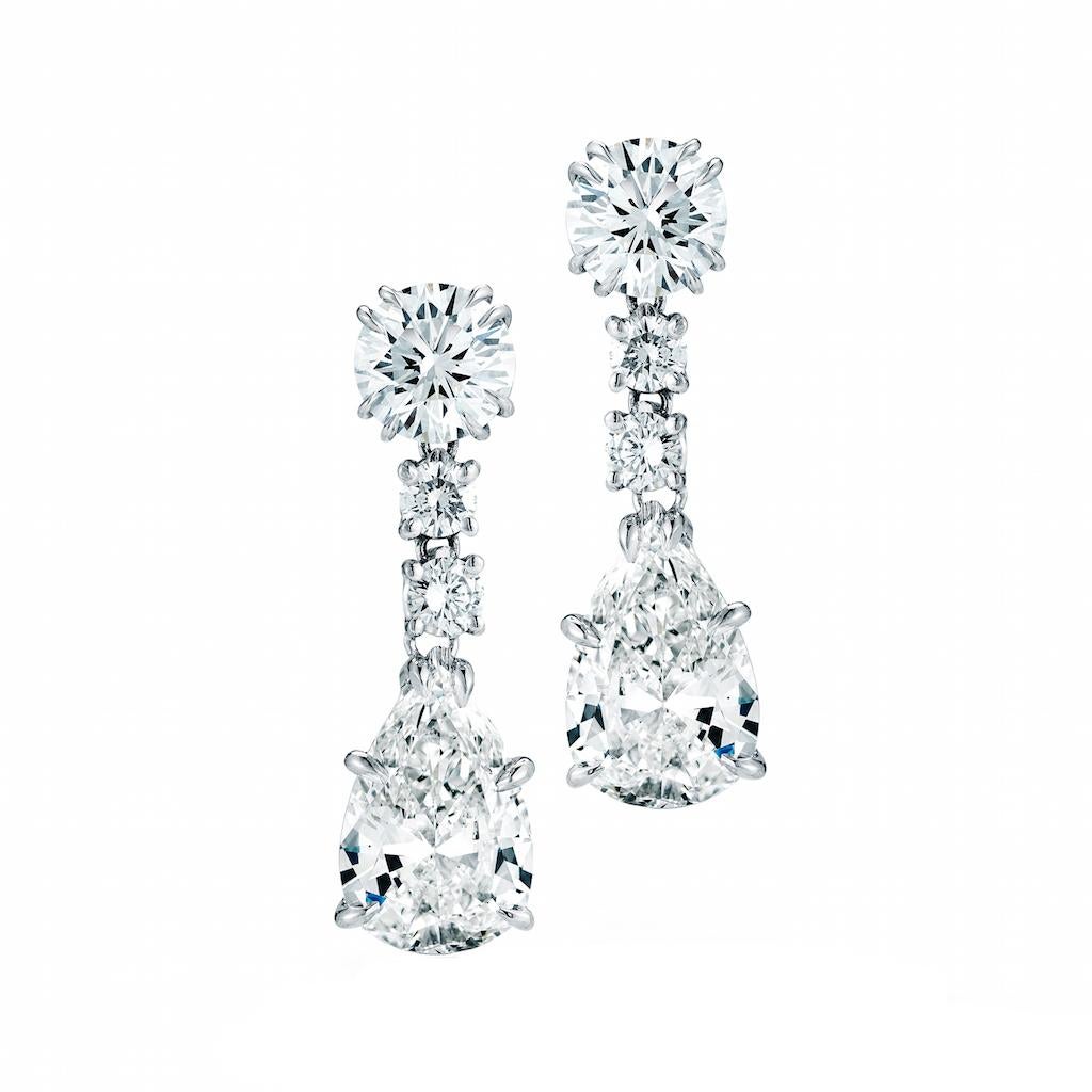 6.31 Carat Dangling Pear Shape Diamond Earrings in Platinum by The Diamond Oak